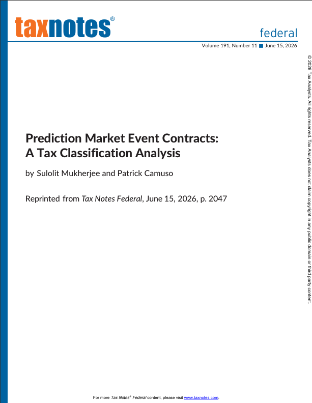 Prediction Market Event Contracts: A Tax Classification Analysis